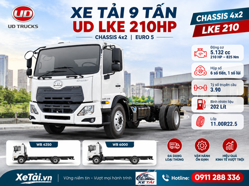 Xe tải 9 tấn UD Trucks LKE 210HP | Chassis 4x2 Euro 5